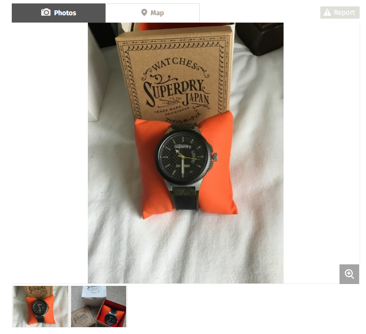 Wightbay advert of a watch displayed on an orange cushion